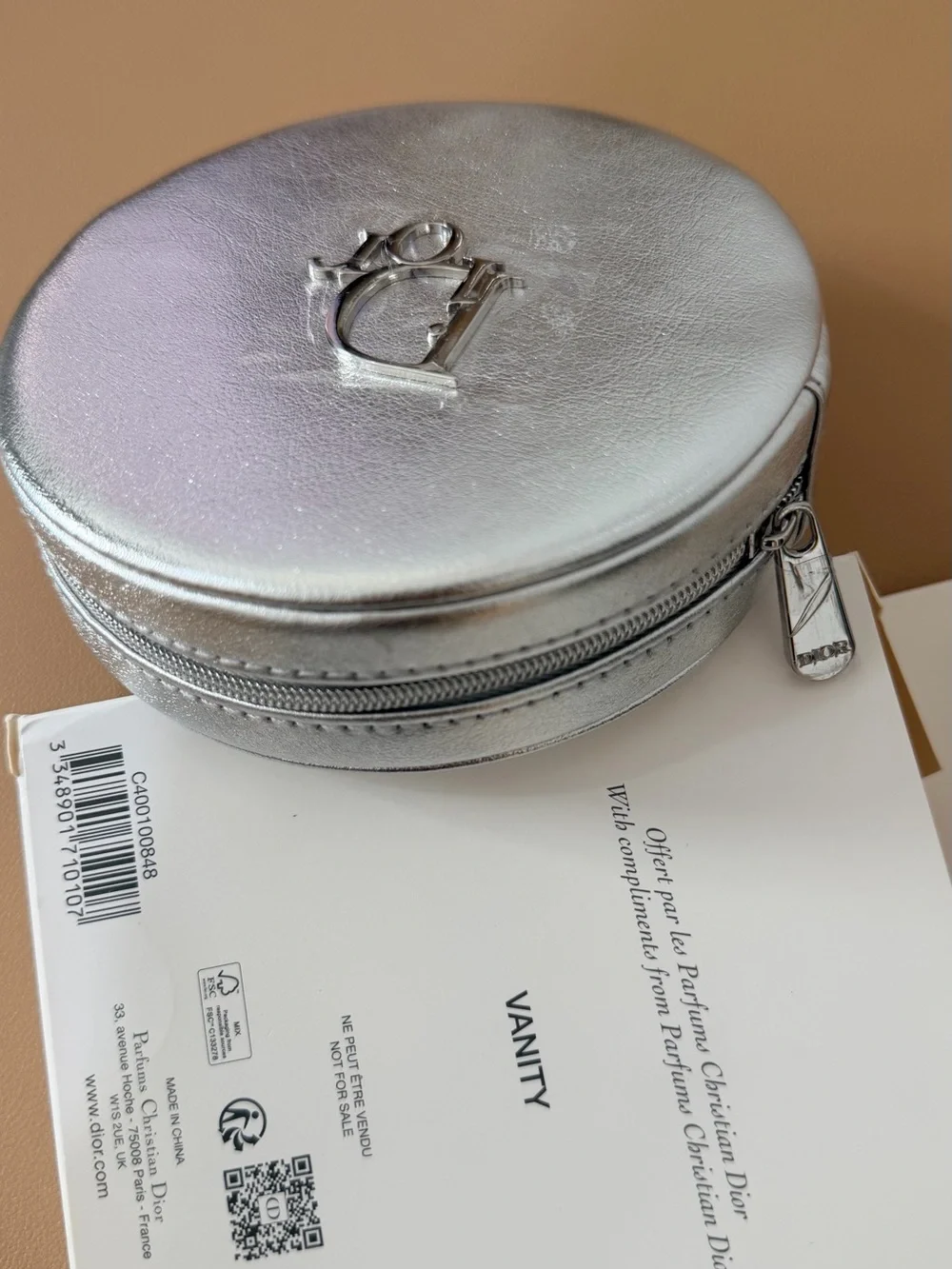 Dior GWP Metallic Silver Zippered Pouch